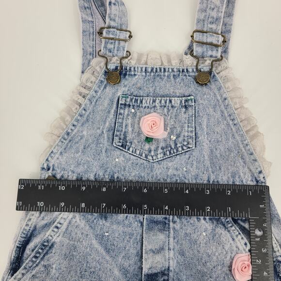Vintage 80s NEIMAN MARCUS Girl's Acid Wash Lace Denim Jean Overalls 4T RARE 2929 - Picture 9 of 14